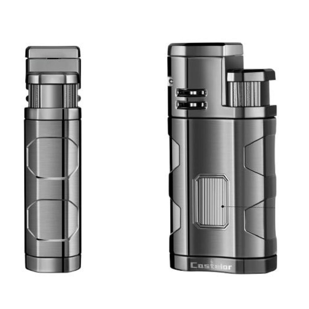 Yeuligo Black (Gunmetal/Black) Triple Jet Flame Butane Refillable Cigar Torch Lighter