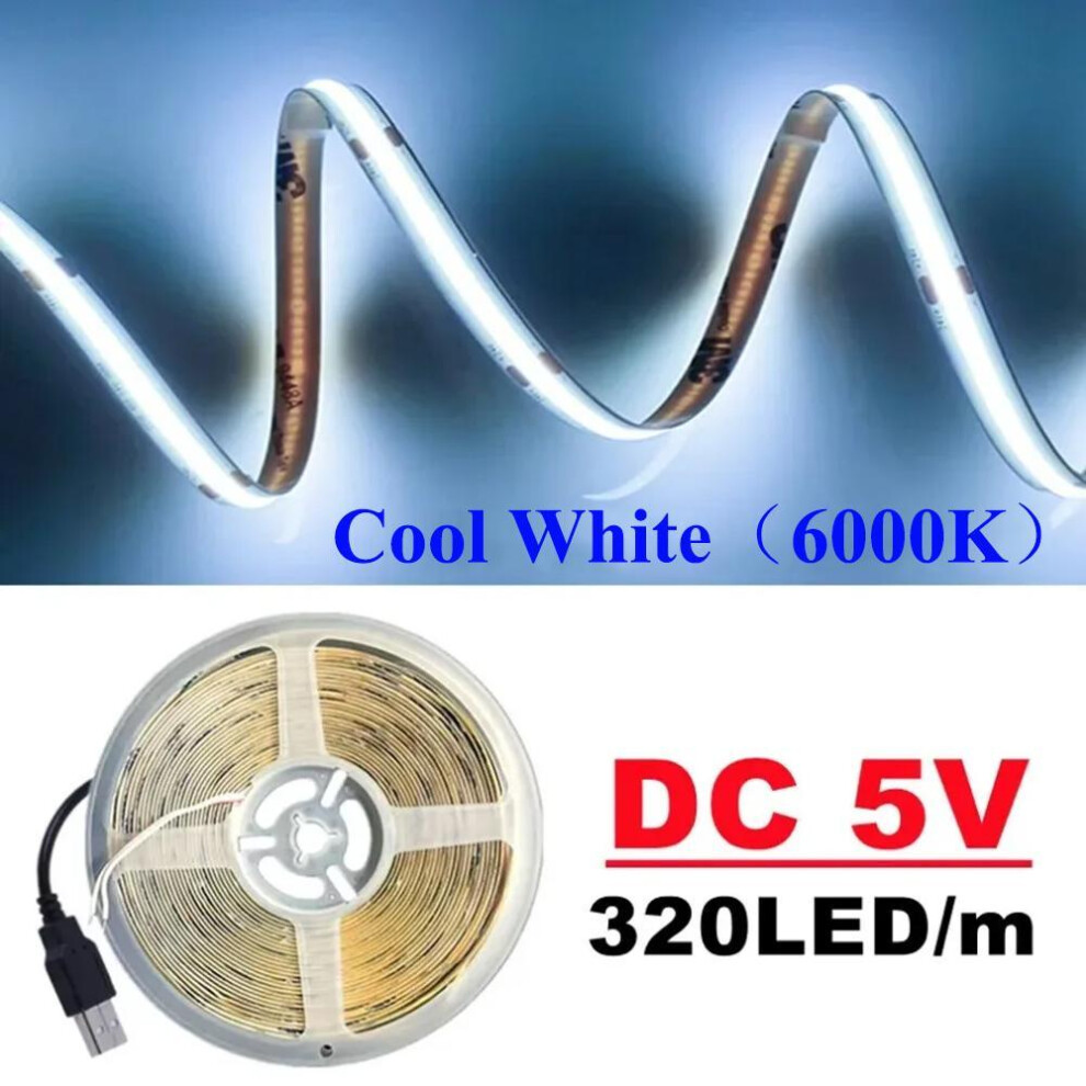 (cool white, 5M) Dc 5v Cob Usb Led Strip For Tv Backlight Cabinet Free Cut 8mm 480leds/m White Work Lighting Flexible Led Ribbon Tape Lights