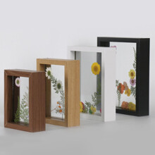 (Log color, 6in) Double Glass Side Floating Photo Frame For Table Top Wall Hanging, Displays Photo