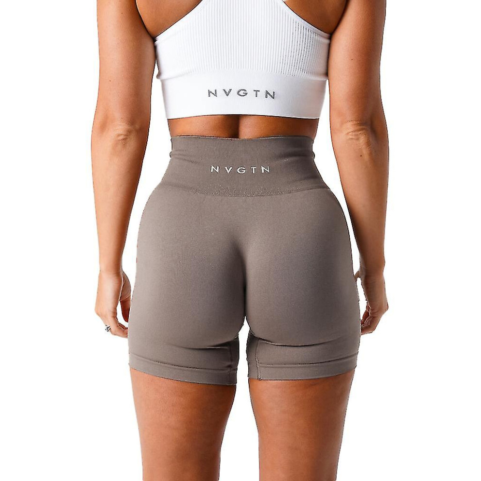 (Taupe, S) Nvgtn Spandex Solid Seamless Shorts Women Soft Workout Tights Fitness Outfits Yoga Pants Gym Wear
