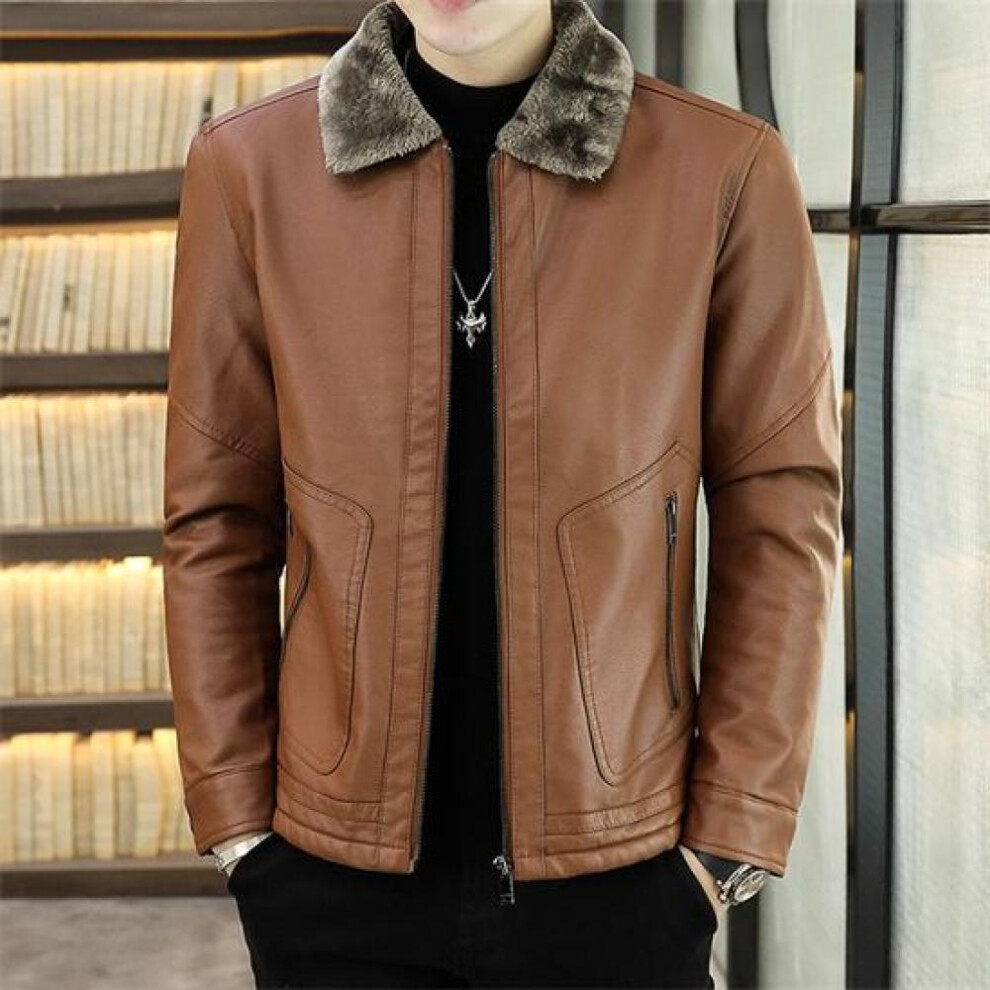 (khaki, XL) 2023 Men Winter New Leather Jackets Autumn Winter Fur Coat With Fleece Male Warm Fur Pu Jacket Biker Warm Leather Jackets S-4xl