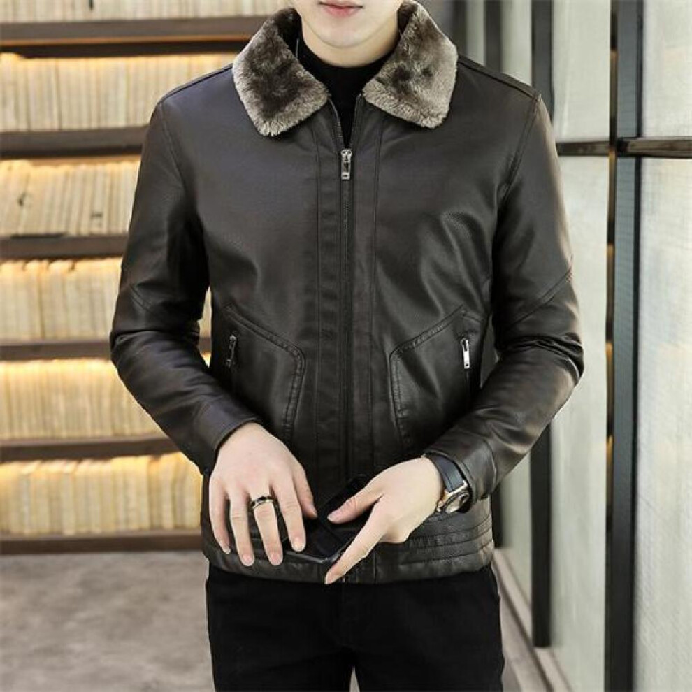 (coffee, 4XL) 2023 Men Winter New Leather Jackets Autumn Winter Fur Coat With Fleece Male Warm Fur Pu Jacket Biker Warm Leather Jackets S-4xl
