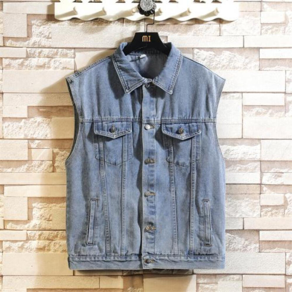 (blue, XXXL) 2024 New Denim Vest Men Sleeveless Denim Jacket Casual Waistcoat Men Solid Color Jean Coat Male Streetwear Mens Clothing