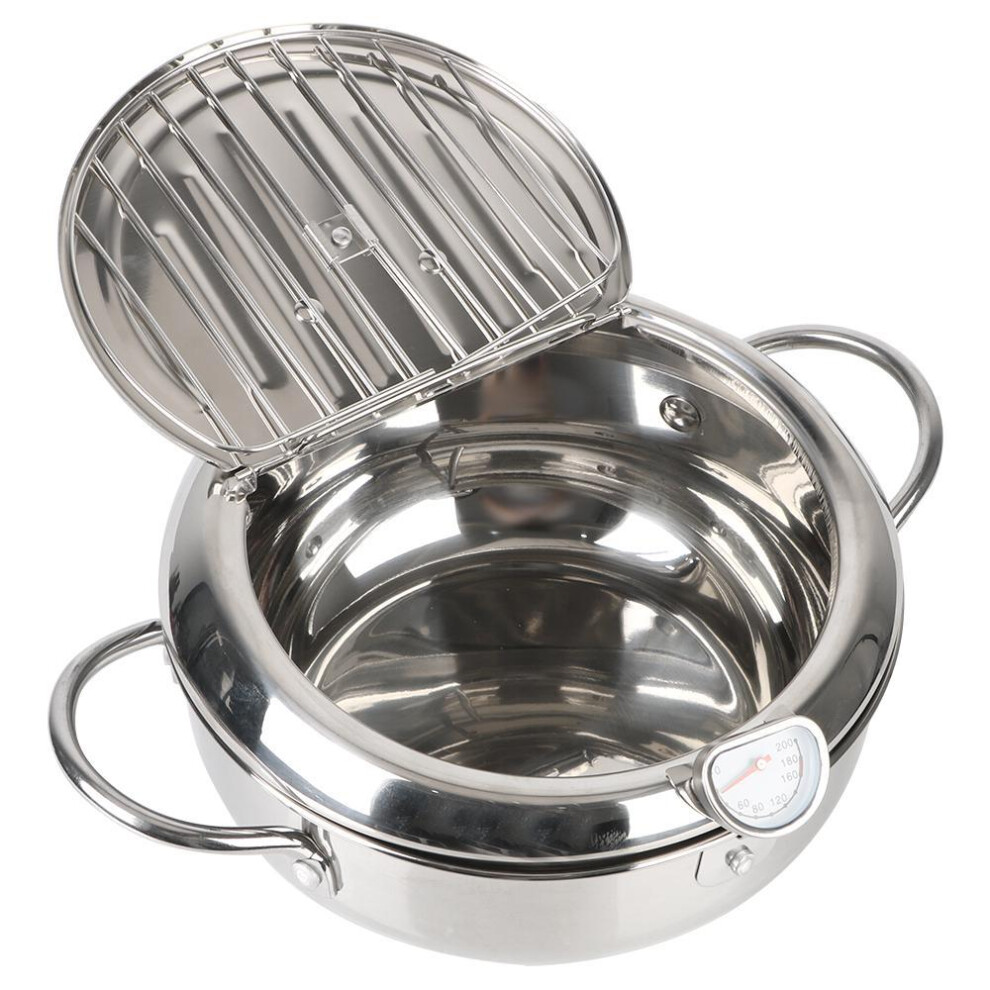 Deep Frying Pot With Thermometer And Lid 2.2l Tempura Fryer Pan 304 Stainless Steel 20 Cm Kitchenware 2 Handles Cooking Tool