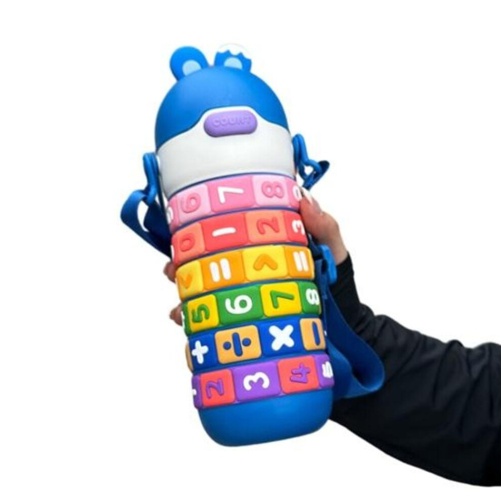 (blue) Kawaii Bear Water Bottle Kids Cartoon Straw Water Cup With Strap Bpa Free Portable Leakproof Water Bottle Stainless Steel Drinking Water Bottle