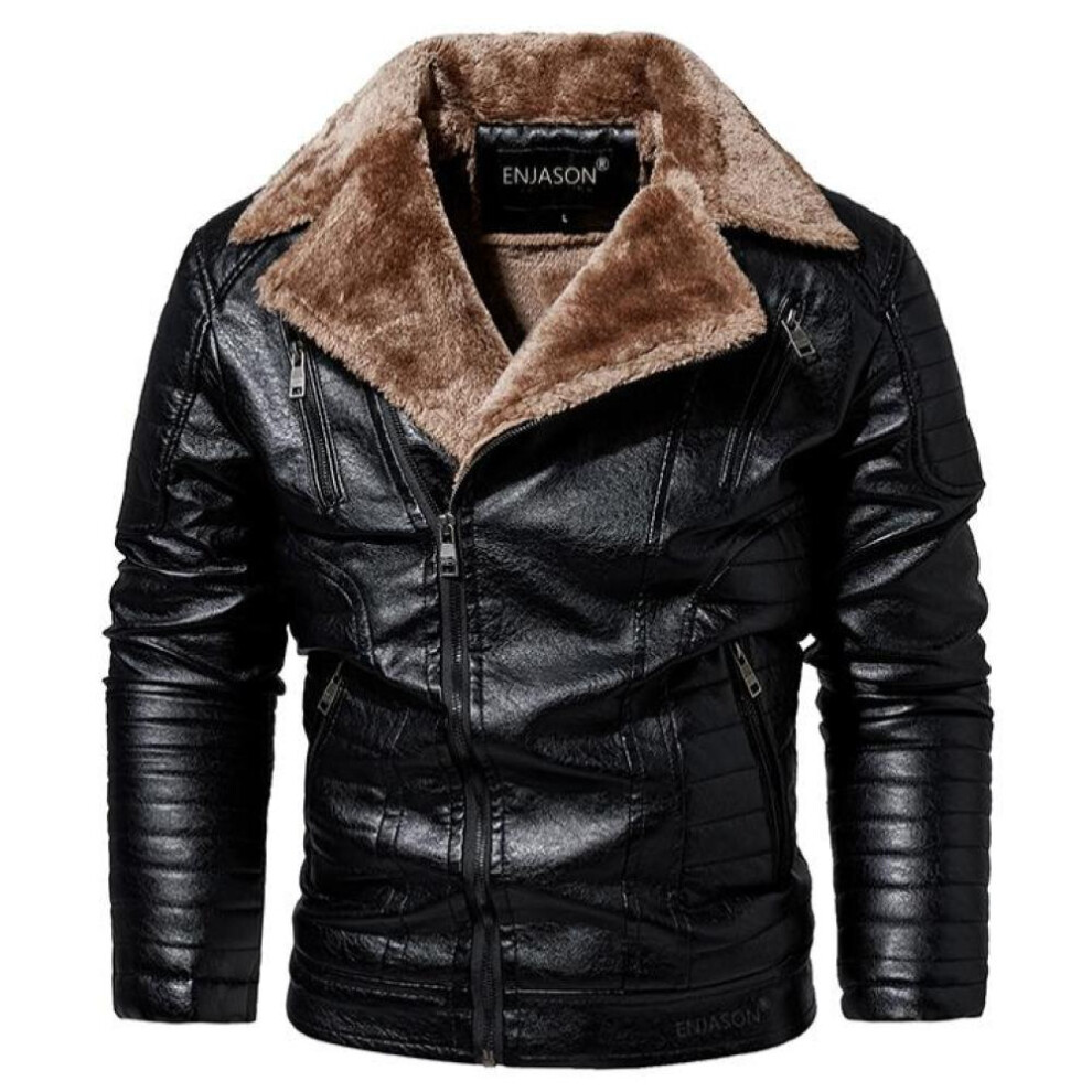 (black, 4XL (EU SIZE 2XL)) Men Fashion Leather Jacket Men Autumn Motorcycle Slim Fleece Jacket Coat Men Winter Outdoor Casual Motor Biker Pu Leather Jacket