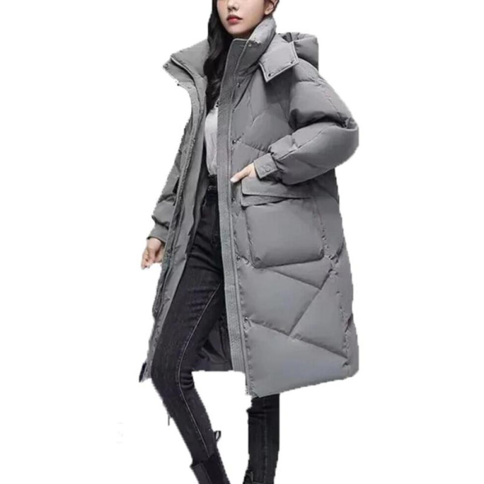 (grey, XL) New Winter Women Parka Hooded Jackets Thicken Warm Cotton-padded Puffer Coats Casual Long Parkas Clothes Loose Outerwear