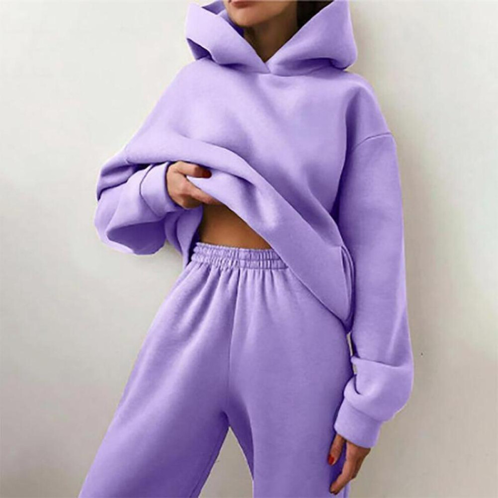 (purple, XL) Women's Tracksuit Suit Spring Fashion Hoodie E Sweatshirts Two Pieces Oversized Solid Casual Hoody Pullovers Long Pant Sets