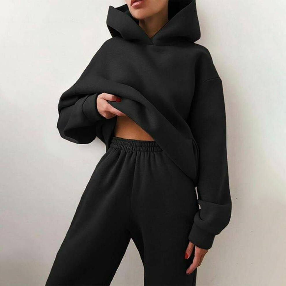 (black, 3XL) Women's Tracksuit Suit Spring Fashion Hoodie E Sweatshirts Two Pieces Oversized Solid Casual Hoody Pullovers Long Pant Sets