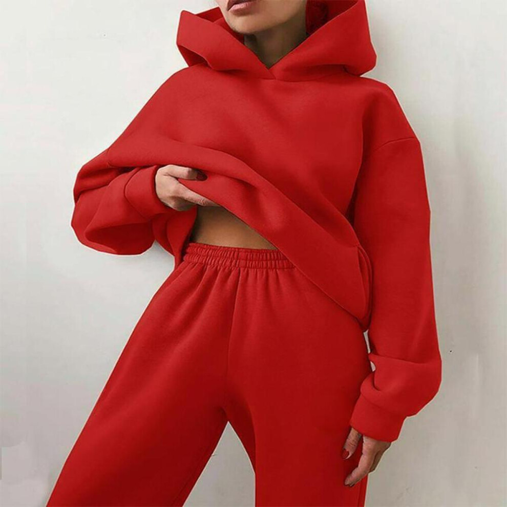 (red, S) Women's Tracksuit Suit Spring Fashion Hoodie E Sweatshirts Two Pieces Oversized Solid Casual Hoody Pullovers Long Pant Sets