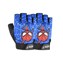 (Blue, S) Reducedbreathable Cartoon Spider-man Riding Kids Gloves Half Finger Bike Sports Cycling