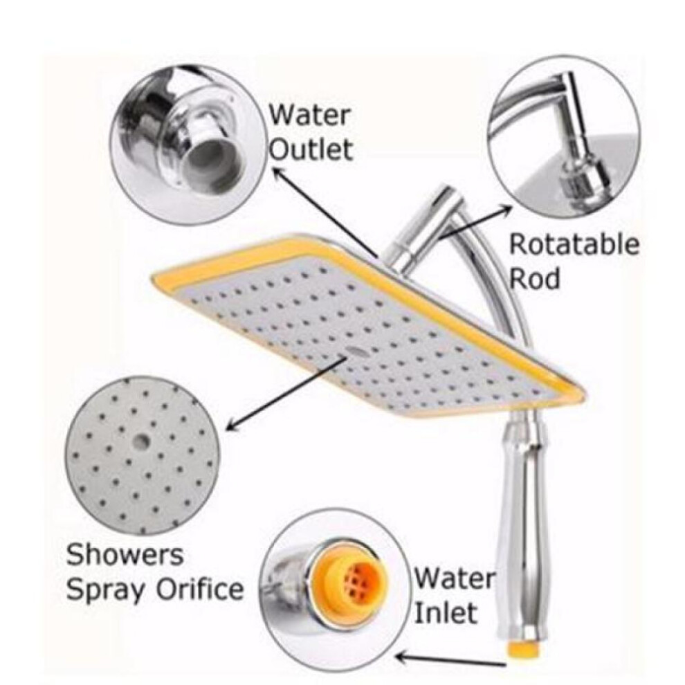 9 &apos;&apos;Metal Square Top Rainfall Shower Head W /Extension Pipe Chrome Bathroom Set