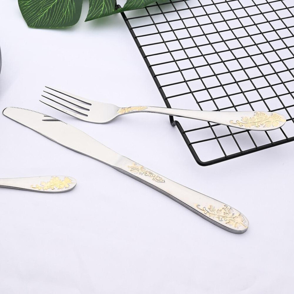 16pcs Gold Plated Tableware Cutlery Set Luxury Flatware Set Stainless Steel Knife Fork Spoon Royal Western Dinnerware Silverware Set