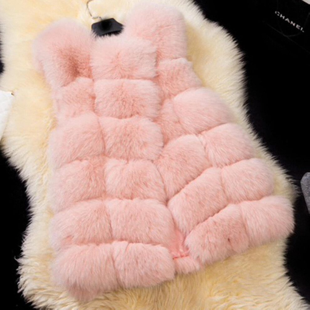 (Pink, L) Women Faux Fur Waistcoat Gilet Body Warmer Sleeveless Jacket Coat_y S