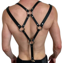 Mens Sexy Harajuku Faux Leather Body Chest Half Harness Suspenders Punk Sling Buckle Shoulder Straps Belt O-Rings
