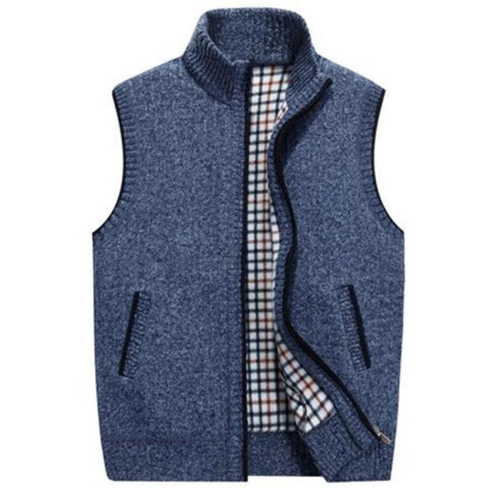 (blue, L) Warmjackets Cardigan Vest Turtleneck Thickened Plus Fleece Sweater Knitted Zipper Sweater Vest