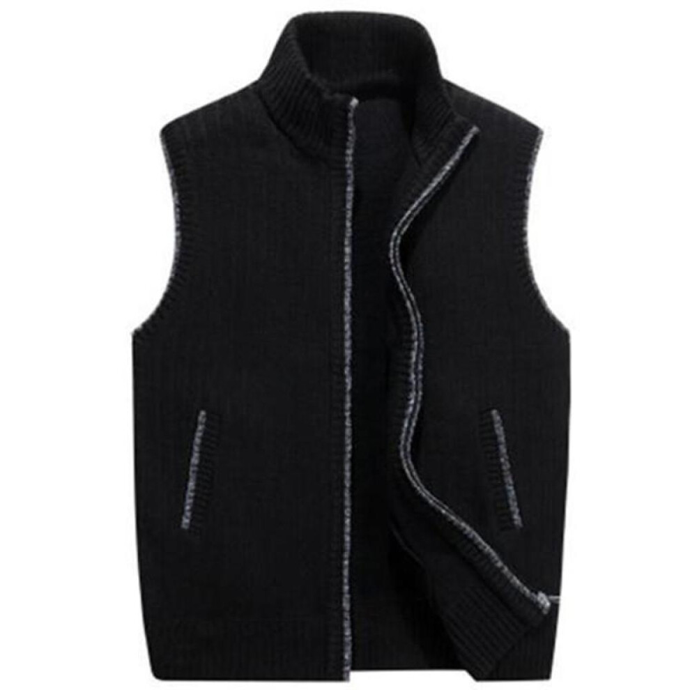 (black, M) Warmjackets Cardigan Vest Turtleneck Thickened Plus Fleece Sweater Knitted Zipper Sweater Vest