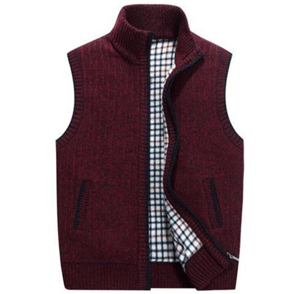 (wine red, L) Warmjackets Cardigan Vest Turtleneck Thickened Plus Fleece Sweater Knitted Zipper Sweater Vest