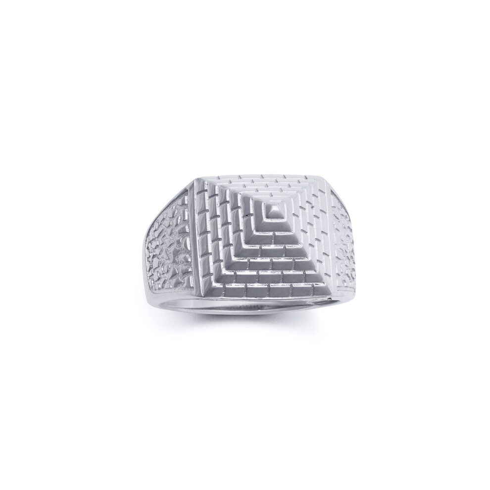 (T) Jewelco London Men's Rhodium Plated Sterling Silver Egyptian Pyramid 15mm Signet Ring - ARN132A