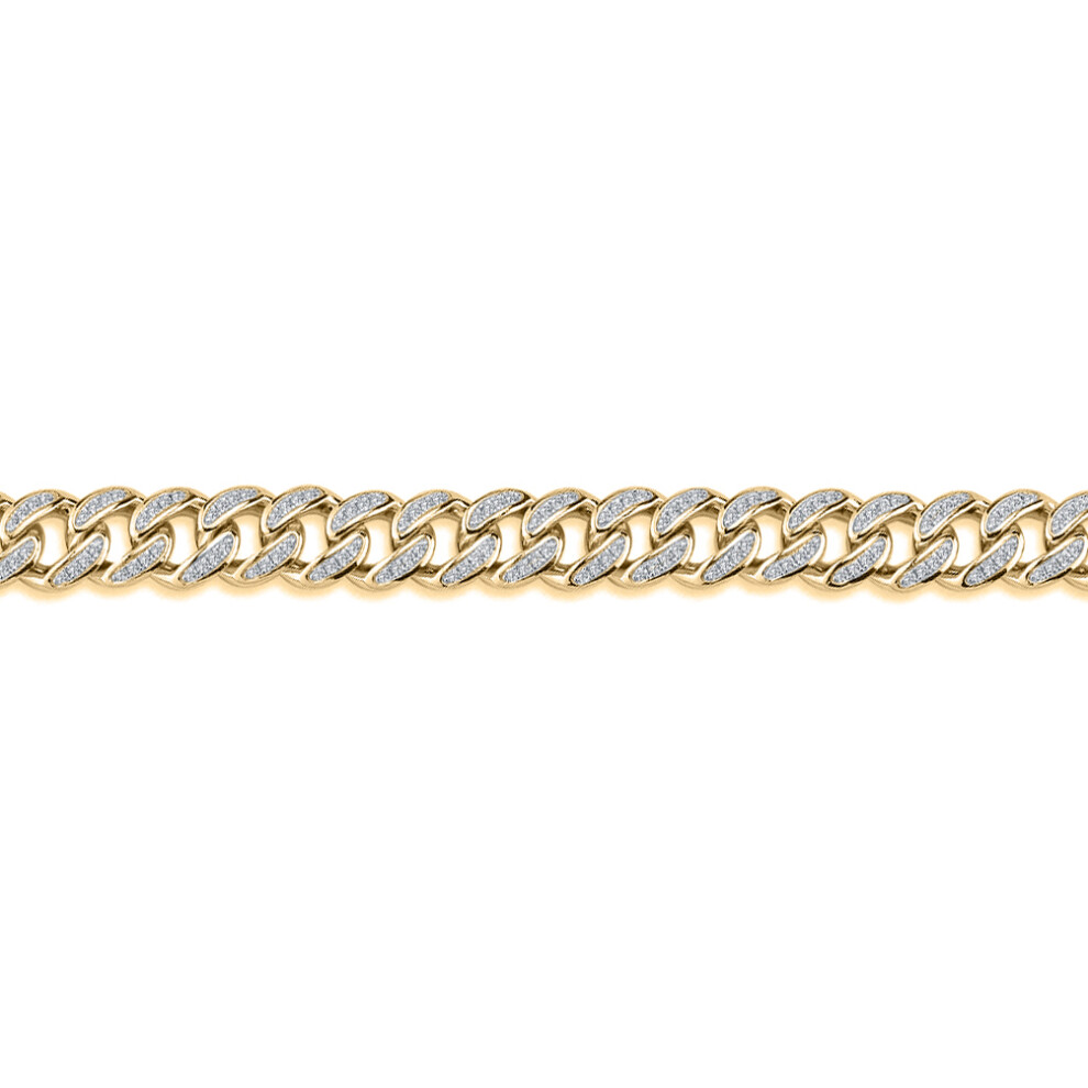 Jewelco London Men's Gold-Plated Silver Round CZ Cuban Curb Link Chain Bracelet - ABB197-GP