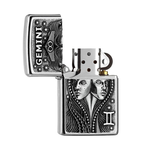 Zippo Zippo Lighter Gemini Zodiac Sign Horoscope Chrome Windproof Flame Refillable 1