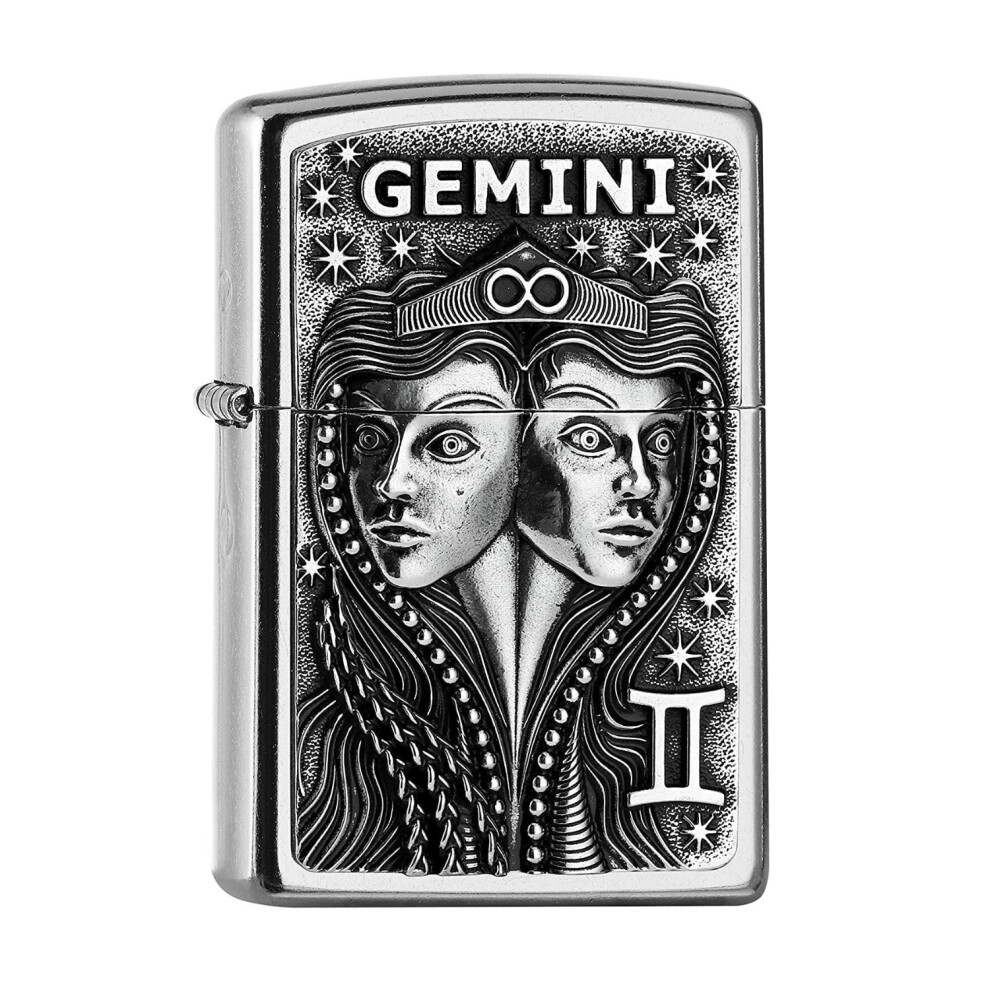 Zippo Lighter Gemini Zodiac Sign Horoscope Chrome Windproof Flame Refillable