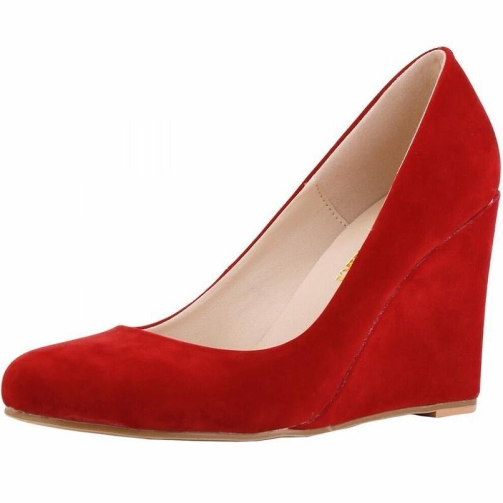 (red, 41) Women Elegant Pumps Velvet Leather Wedges Platform High Heels Court Wedding Casual Shoes Shoe