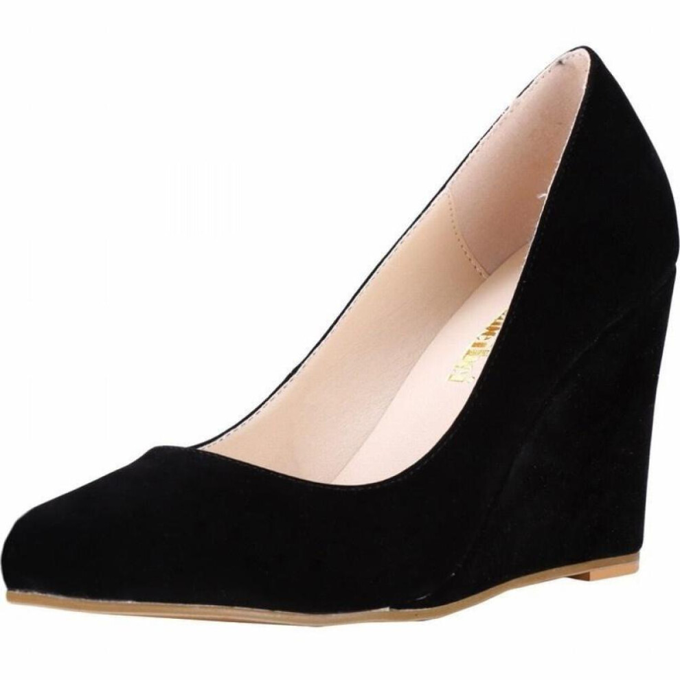 (black, 36) Women Elegant Pumps Velvet Leather Wedges Platform High Heels Court Wedding Casual Shoes Shoe