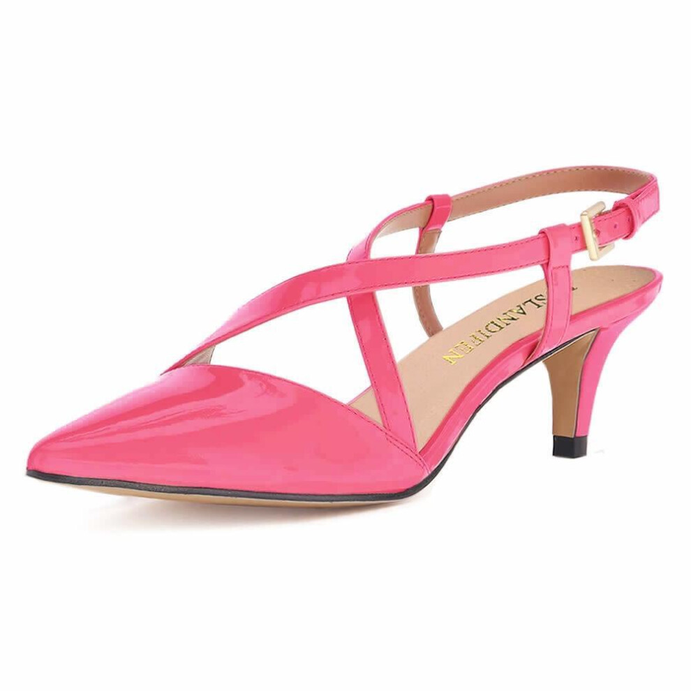 (rose red, 42) Women&apos;s 5cm Pointed Toe Cross Strap Buckle Sandals Slingback Pumps High Heels Party Wedding Dress Comfortable Shoes Shoe