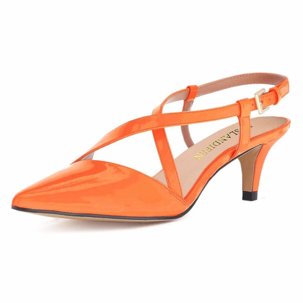(orange, 42) Women&apos;s 5cm Pointed Toe Cross Strap Buckle Sandals Slingback Pumps High Heels Party Wedding Dress Comfortable Shoes Shoe