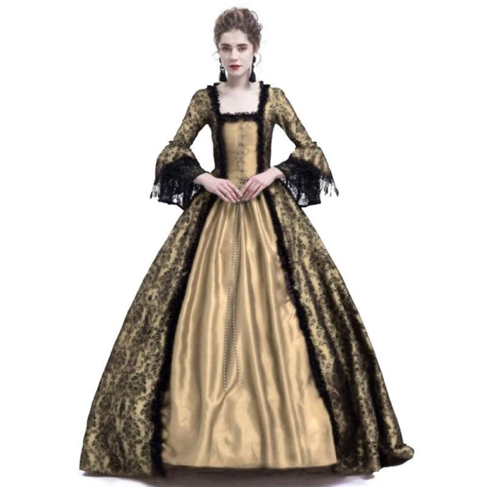 (gold, XL) S-5XL Plus Size Court Dress Lace Stitching Large Dress Retro Medieval Renaissance Dress