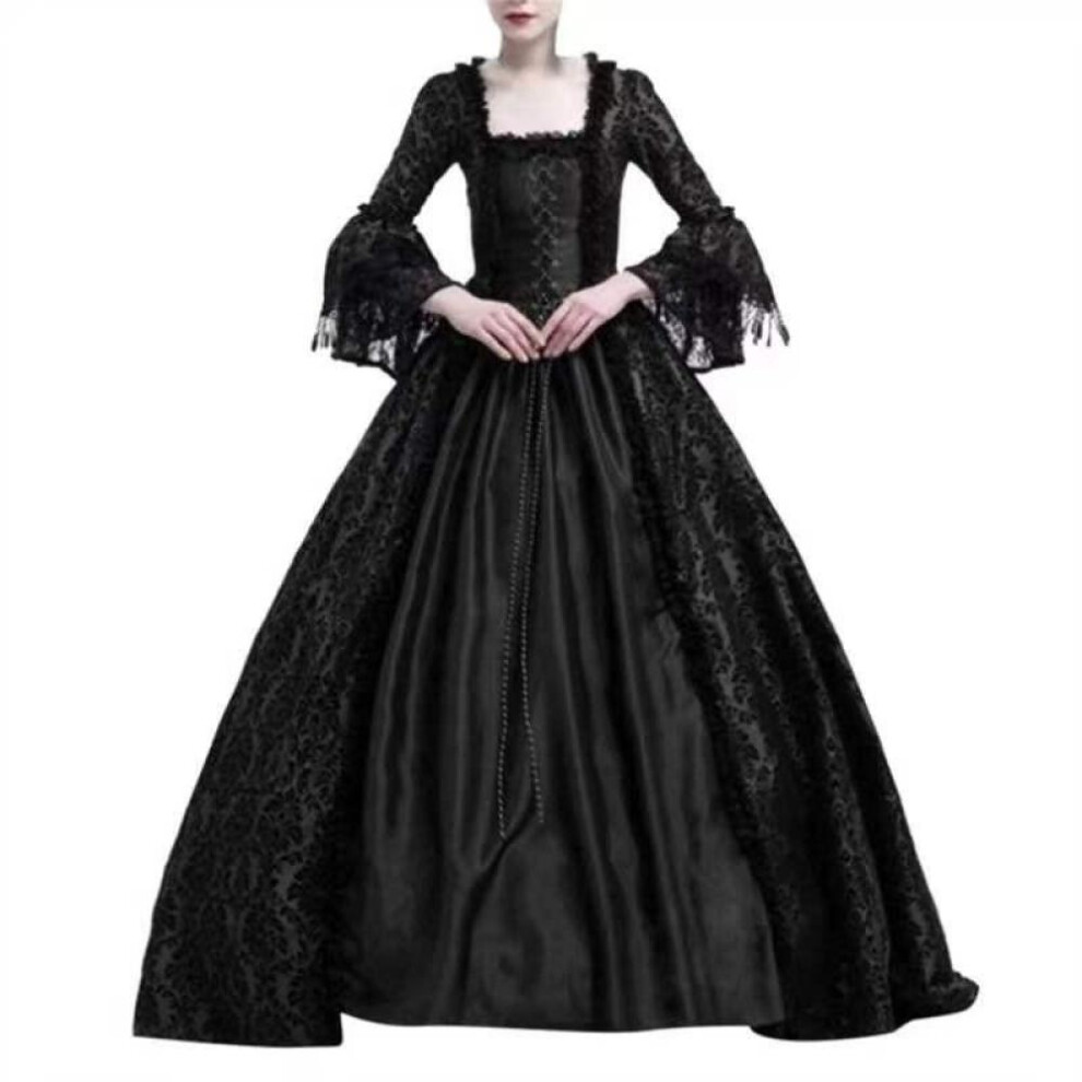 (black, 4XL) S-5xl Plus Size Court Dress Lace Stitching Large Dress Retro Medieval Renaissance Dress