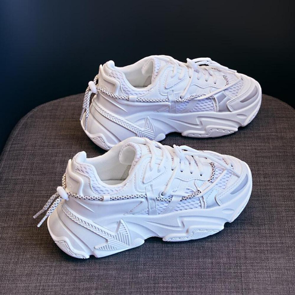 (white, 35) Women&apos;s Chunky Sneakers Thick Bottom Platform Vulcanize Shoes Fashion Breathable Casual Running Shoe For Woman Female