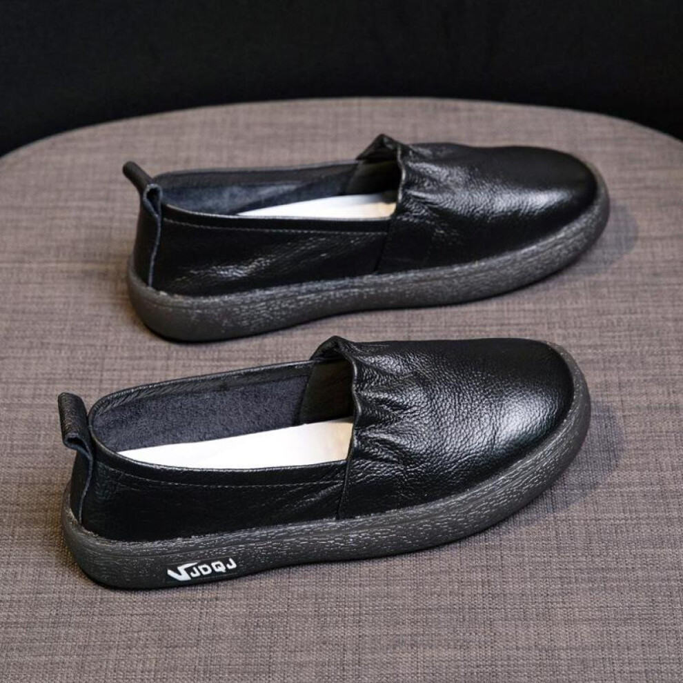 (black, 40) Soft Full Genuine Leather Shoes Women Flat Shoe New Spring Soft Sole Comfortable Shoes Woman Fashion Casual Shoes