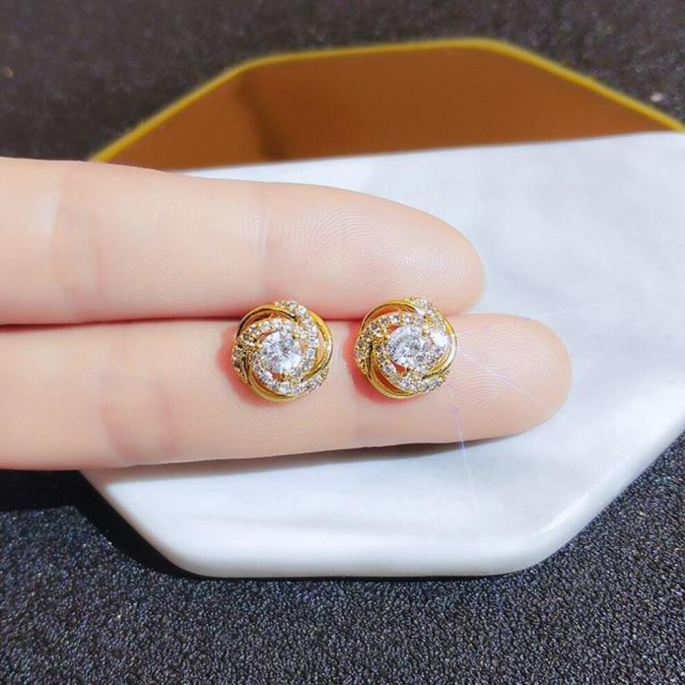 (yellow) 18k Gold 18 K Woman Stud Earrings Unusual Earings Trend Piercing Small Crystal Vintage Ear Cuffs For Party Women &apos;s Jewelry