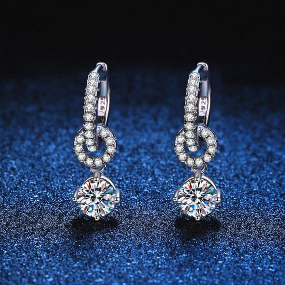 (as the picture, 0.5ct 5mm) Moissanite Drop Earrings For Women White Gold Plated Lab Diamond Sparkling Wedding Jewelry 925 Sterling Silver Earring