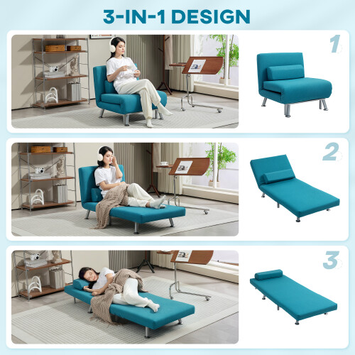 Homcom HOMCOM Folding 5 Position Convertible Sleeper Chair Bed Dark Blue 2
