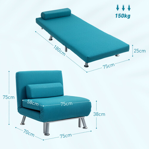 Homcom HOMCOM Folding 5 Position Convertible Sleeper Chair Bed Dark Blue 1