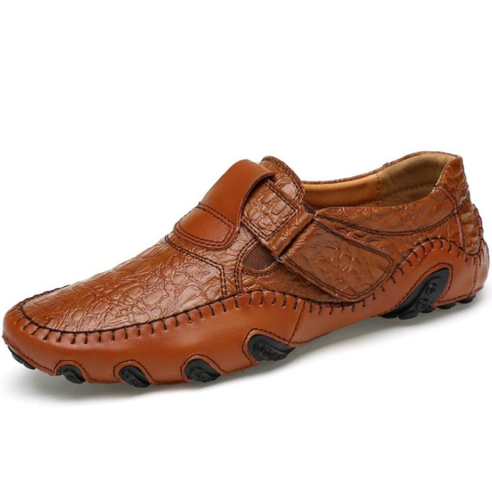 (brown, 38) New Crocodile Leather Men&apos;s Loafers Breathable Large Size Men&apos;s Driving Shoes