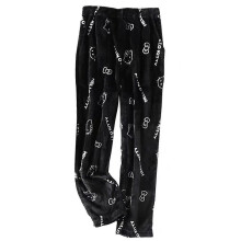 (A, XXL) Kawaii Sanrio Hello Kitty Pajamas Noir Anime Flanelle Laine Blanc Cartoon Casual Home Pants Automne Mode Pantalon Peluche Cadeau Xd.
