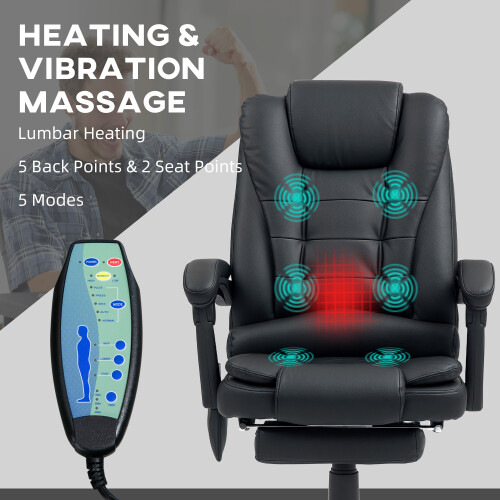 Vinsetto Vinsetto Ergonomic Heated 6 Points Vibration Massage Executive Chair Black 2