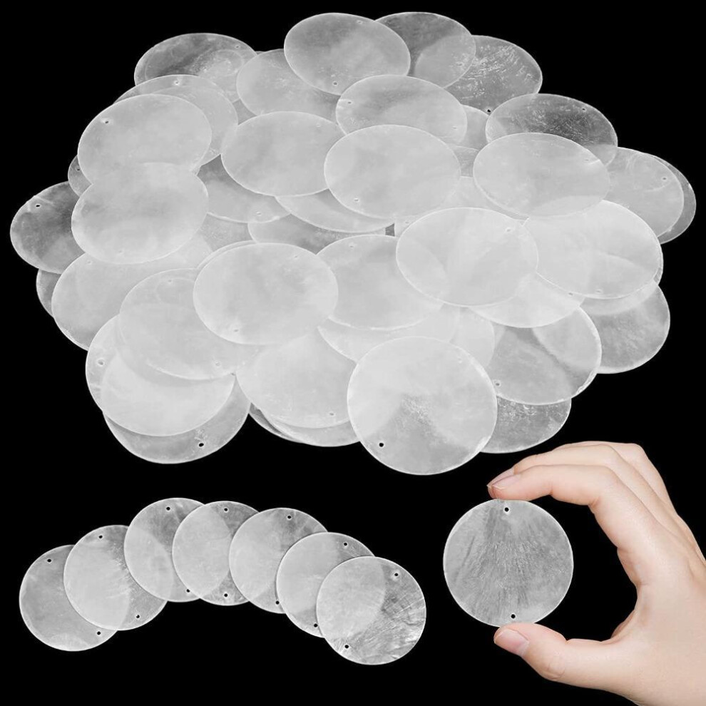 60 Pcs Shell Wind Chimes 2 Inches Round Shells Capiz Shells With Holes  Outside