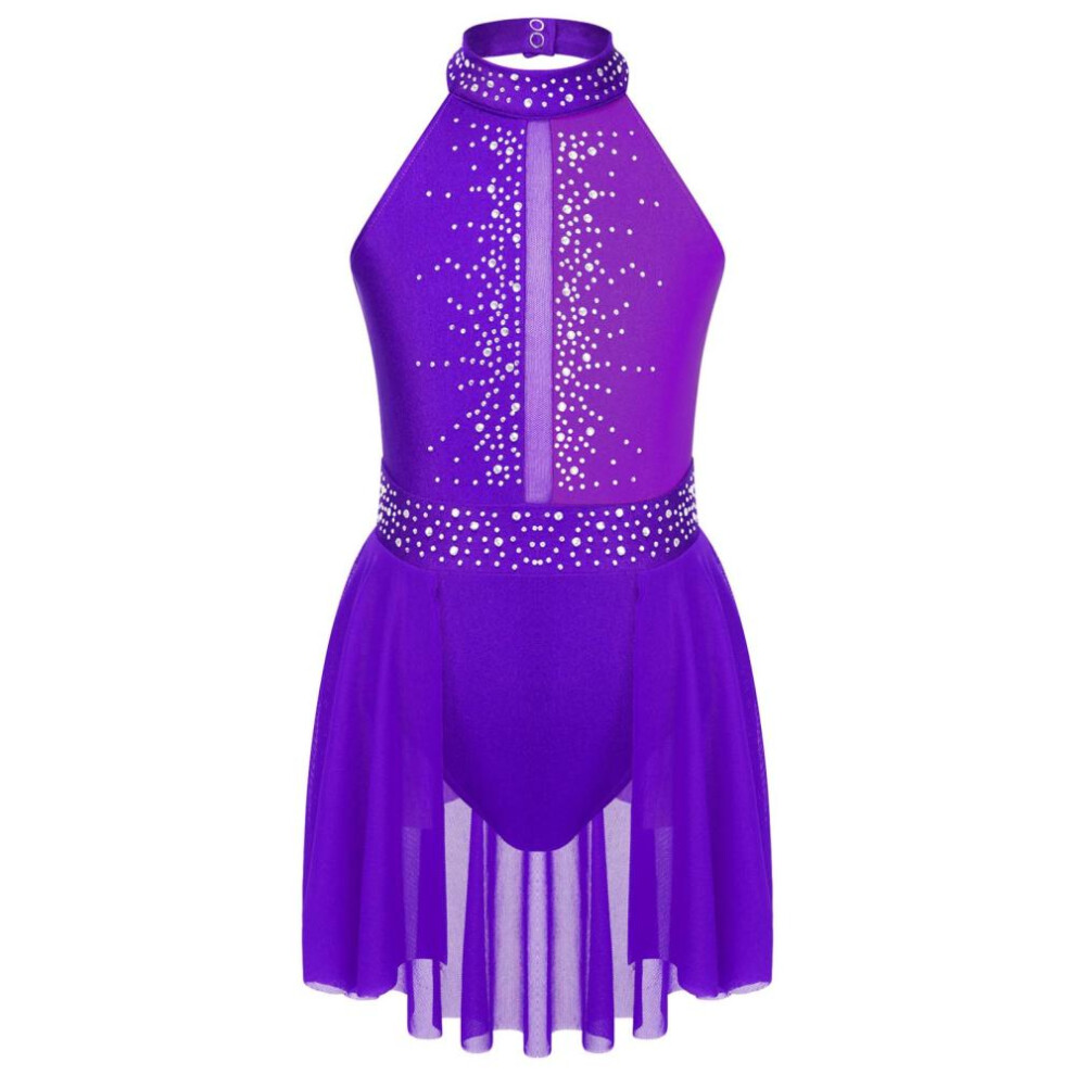 (purple, 9-10 Years) Kids Girls Ballet Leotard Tutu Dance Dress Sleeveless Rhinestone Lyrical Dance Dress Ballerina Gymnastics Leotard Stage Costume