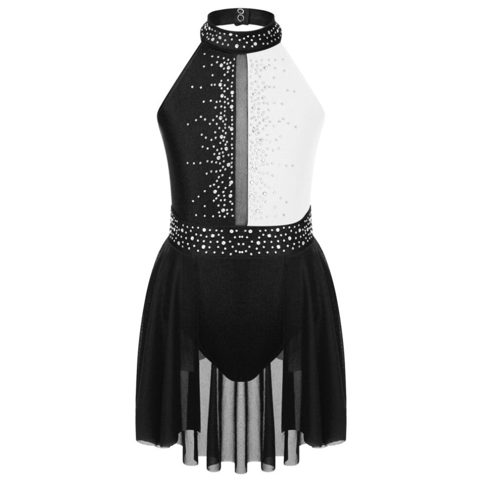 (black,white, 13-14 Years) Kids Girls Ballet Leotard Tutu Dance Dress Sleeveless Rhinestone Lyrical Dance Dress Ballerina Gymnastics Leotard Stage Costume