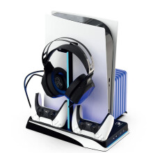 Ps5 Cooling Station With Rgb, Ps5 Stand With Fan And Controller Charger, Ps5 Vertical Stand For Ps5 Console With Headset Mount, Ps5 Accessories For Pl