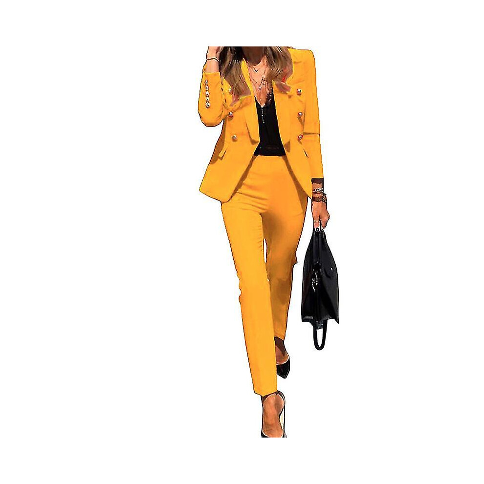 (YELLOW, 2XL) Women's Blazer With Trouser Suits Office Work Business Suit Jacket 2-piece Suit Set-image-OPC-PFVM69V-NEW