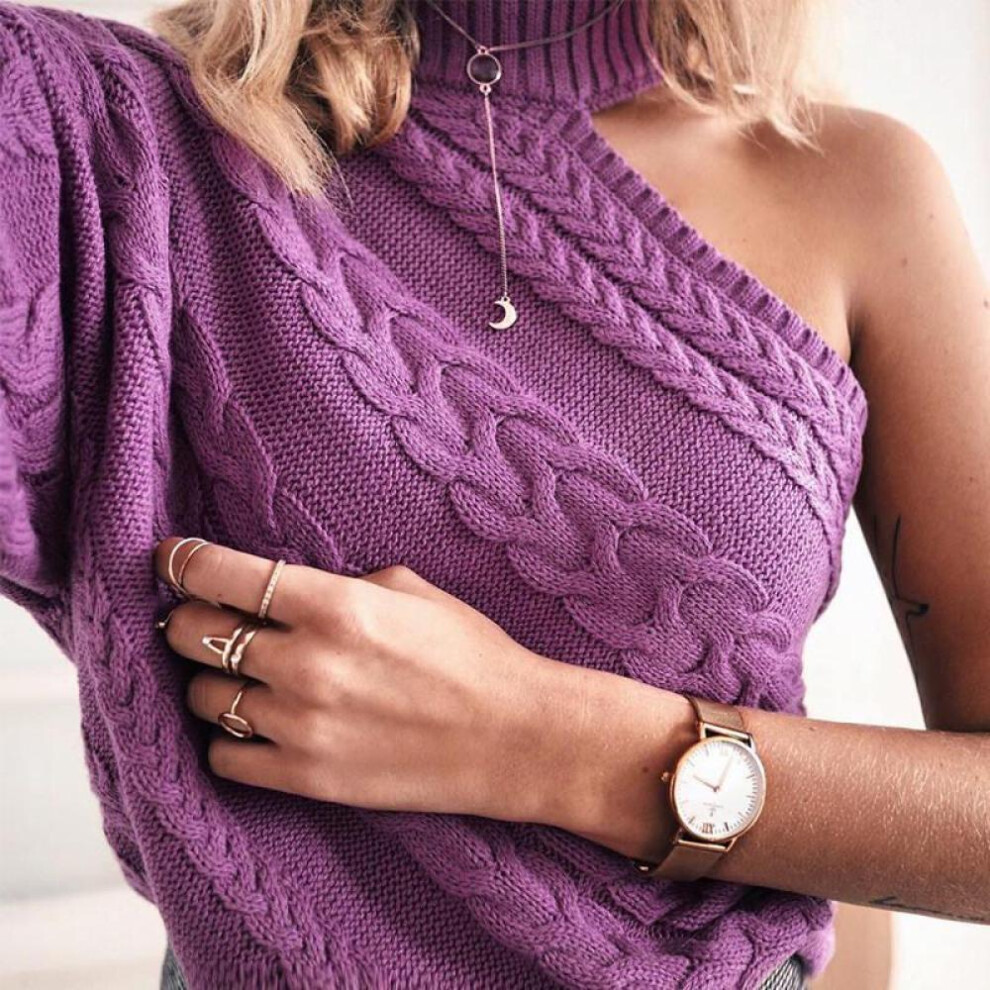 (purple, One Size) Autumn New Spring Multi Color Twist Pattern Sweater Women Knitted Off Single Shoulder Women Sweaters Pullover