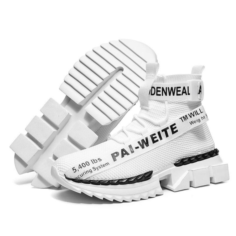 (white, 41) Women&apos;s Men&apos;s Knitted Breathable Sneakers Socks Boots High Top Running Shoes 39-47
