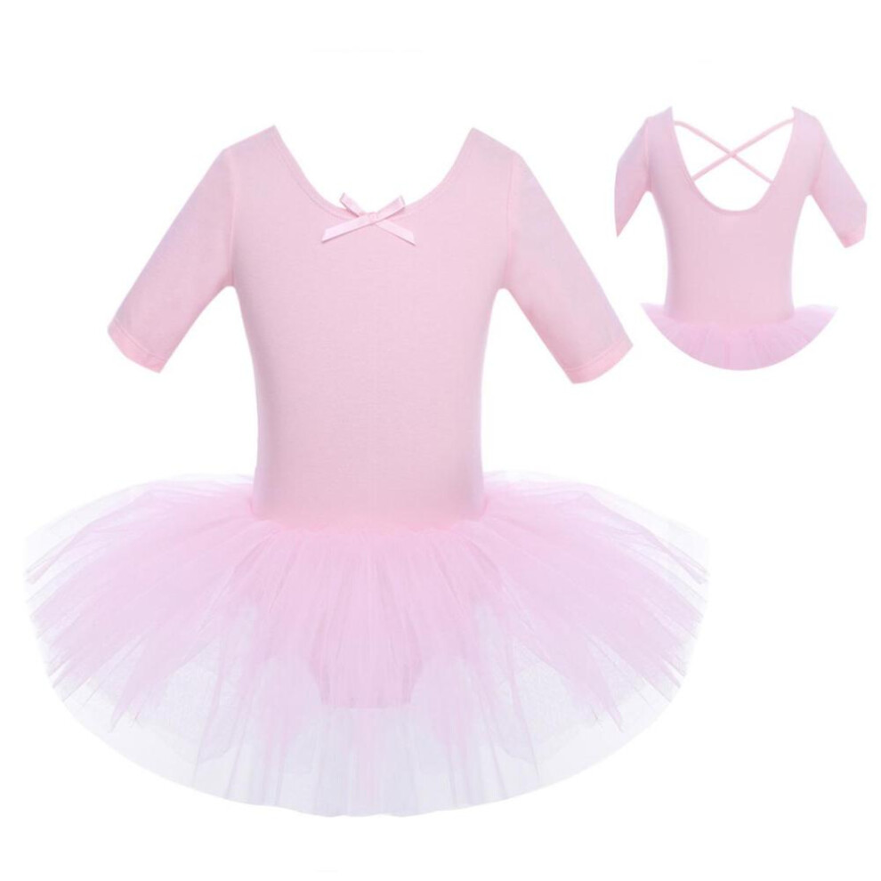 (pink, 3-4 Years) Girls' Short Sleeves Back Detailing Ballet Tutu Leotard Skirt Gymnastics Dance Outfit Clothes