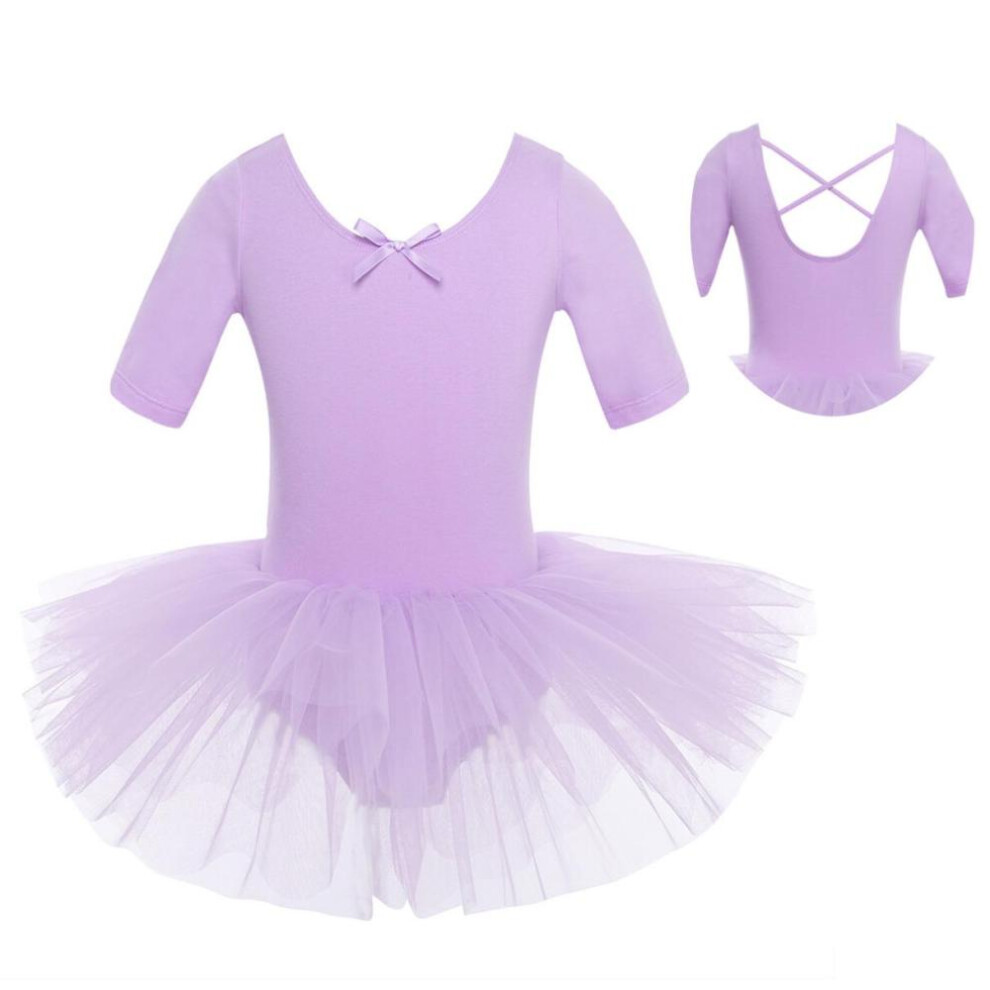 (purple, 2-3 Years) Girls' Short Sleeves Back Detailing Ballet Tutu Leotard Skirt Gymnastics Dance Outfit Clothes